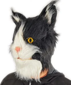 Rubber Johnnies Furry Black & White Cat Mask Animal Masks