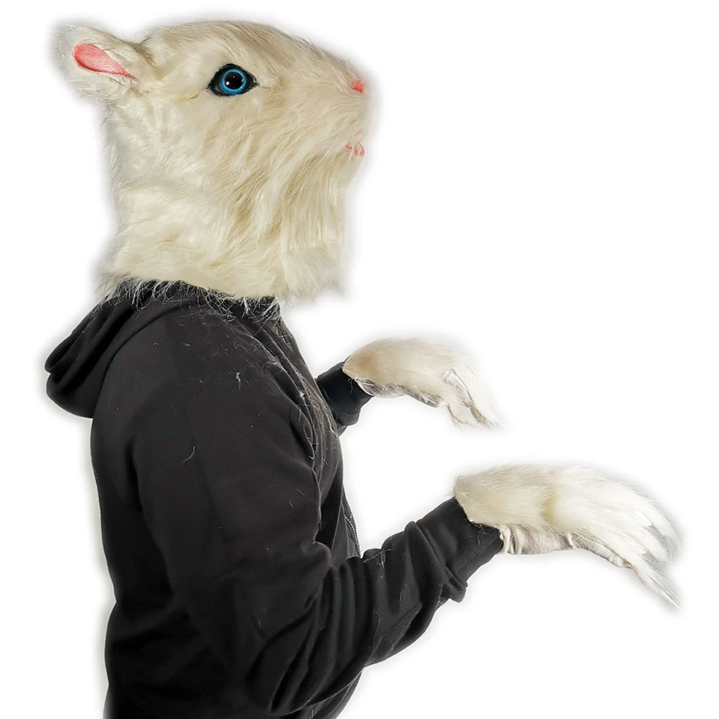 Rubber Johnnies Furry White Rat Gerbil Mask With Matching Gloves 3 Rubber Johnnies Furry White Rat Gerbil Mask With Matching Gloves