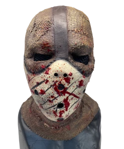 Rubber Johnnies Scarecrow Mask 'Corn Creeper' Latex Burlap With Attached Hockey Mask Horror Masks