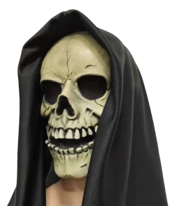 Rubber Johnnies Skull Mask With Attached Black Hood Horror Masks