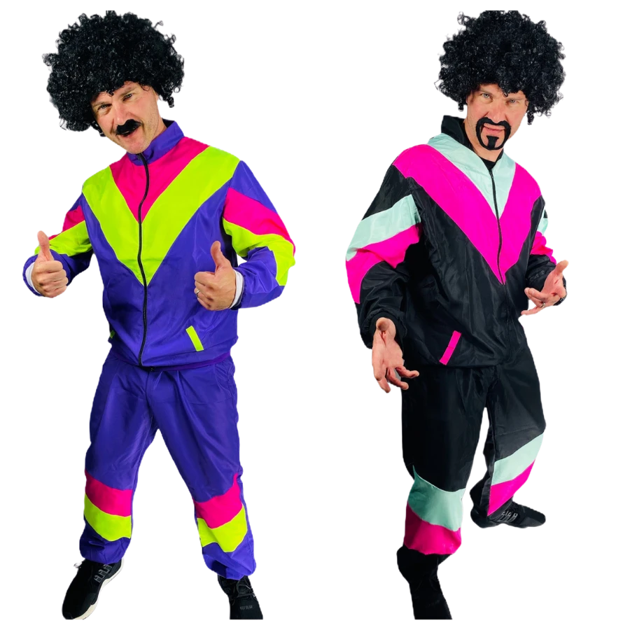 Rubber Johnnies 80s Shell Suit Fancy Dress Costumes 1 Rubber Johnnies 80s Shell Suit Fancy Dress Costumes